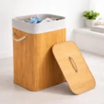 🔥 Cesto De Roupa Suja Em Bambu 72l Retangular Dobravel Tampa E Alça Reforçada Pítia
