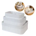 🔥 Kit 3 Cestos Organizadores De Bambu Multiuso Com Forro Cor Branco