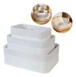 🔥 Kit 3 Cestos Organizadores De Bambu Multiuso Com Forro Cor Branco