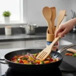 🔥 Kit De Utensílios Bambu 5 Peças Pau Colher Garfo Espátulas - Imagem 4