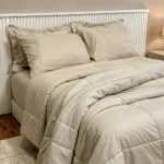 🔥 Edredom Casal Kit 6 Peças + Jogo De Lençol Queen Padrão Cor Bege Desenho Do Tecido Liso