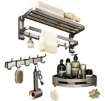 🔥 3 Em 1 Suporte Porta Toalha Toalheiro Dobrável E Sabonete