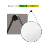 🔥 Espelho De Banheiro Decorativo Redondo 60cm C/ Alça De Couro - Imagem 4
