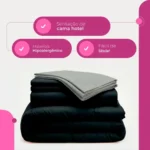 🔥 Edredom Casal Kit 6 Peças Com Jogo De Lençol Queen Padrão Cor Preto E Cinza - Imagem 3