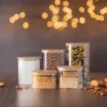 🔥 Kit 05 Potes Herméticos De Vidro Com Tampa De Bambu E Silicone Recipiente Armazenamento De Alimentos Jogo Porta Mantimentos Temperos Pote De Condimentos Organizador De Cozinha Multifuncional - Imagem 2