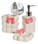 🔥 Kit Banheiro Lavabo Dispenser Porta Escova Saboneteira 3 Pçs - Imagem 4