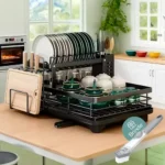 🔥 Escorredor De Louça Secador De Pratos Cozinha Aço Inox Preto 2 Andar Porta Talher Tigela E Copos Brielli Home