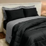 🔥 Edredom Casal Kit 6 Peças Com Jogo De Lençol Queen Padrão Cor Preto E Cinza