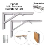 🔥 Kit 2 Suporte Mão Francesa Cantoneira Dobrável Retrátil 50cm Reforçada Para Prateleira Bancada Mesa Parede Resistente Com Parafuso E Bucha Cor Branco Marca Sanri - Imagem 2