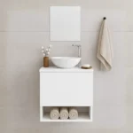 🔥 Gabinete Para Banheiro 40cm Com Cuba E Espelho Armário Suspenso Lavabo Completo Branco Um Furo