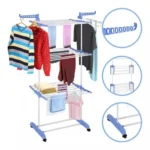 🔥 Varal De Chão Grande De Roupas 3 Andares Dobrável Cor Azul Kontuz 170 Cm