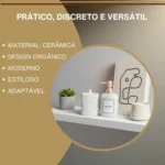 🔥 Kit Banheiro Cerâmica Porta Escova E Saboneteira Lavabo - Imagem 3