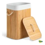 🔥 Vittak Cesto De Roupa Bambu 72 Litros Dobrável Retangular Com Tampa E Forro Bege Liso