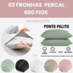 🔥 2 Fronhas Avulsas Percal 600 Fios 100% Algodão Ponto Palito - Imagem 4