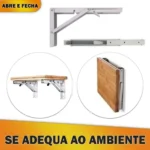 🔥 Kit 2 Suporte Mão Francesa Cantoneira Dobrável Retrátil 50cm Reforçada Para Prateleira Bancada Mesa Parede Resistente Com Parafuso E Bucha Cor Branco Marca Sanri - Imagem 4