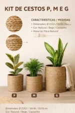 🔥 3 Cestos Organizador Rusticos Decoração Sala Quarto Liso Vaso Cachepot Palha Natural P M G Decora Ambiente Boho Cesta Com Proteção Multiuso Organização Decorativo Plantas Artificiais Ou Naturais - Imagem 3