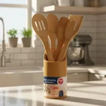 🔥 Kit De Utensílios Bambu 5 Peças Pau Colher Garfo Espátulas