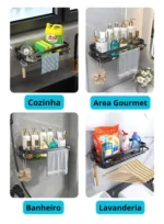 🔥 Suporte Organizador De Pia Porta Detergente E Esponja Nâo Fura A Parede Cozinha Lavanderia Banheiro Área Gourmet - Imagem 4