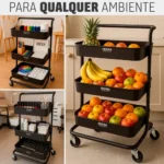 🔥 Carrinho Organizador Cesto Auxiliar 3 Prateleiras Divisória Multiuso Com Roda E Alça Manicure Fruteira Pintura Cozinha Escritório Banheiro Cor Preto Irsina - Imagem 4