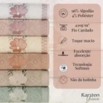 🔥 Jogo De Toalhas Karsten 100% Algodão Floral Grossa 4 Peças - Imagem 4