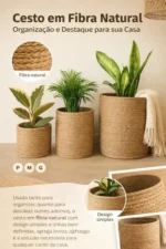 🔥 3 Cestos Organizador Rusticos Decoração Sala Quarto Liso Vaso Cachepot Palha Natural P M G Decora Ambiente Boho Cesta Com Proteção Multiuso Organização Decorativo Plantas Artificiais Ou Naturais - Imagem 4