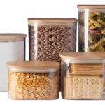 🔥 Kit 05 Potes Herméticos De Vidro Com Tampa De Bambu E Silicone Recipiente Armazenamento De Alimentos Jogo Porta Mantimentos Temperos Pote De Condimentos Organizador De Cozinha Multifuncional