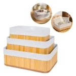 🔥 Kit 3 Cestos Organizador De Bambu Multiuso Com Forro