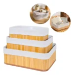 🔥 Kit 3 Cestos Organizador De Bambu Multiuso Com Forro