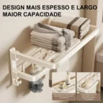 🔥 Porta Toalhas De Banho Dobrável Yesop Duplo 50cm Para Toalheiro De Banheiro Lavabo Branco Com Ganchos Toalheiro Hotel De Parede Porta Toalha - Imagem 4