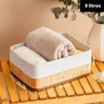 🔥 Kit 3 Cestos Organizador De Bambu Multiuso Com Forro - Imagem 4