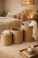 🔥 3 Cestos Organizador Rusticos Decoração Sala Quarto Liso Vaso Cachepot Palha Natural P M G Decora Ambiente Boho Cesta Com Proteção Multiuso Organização Decorativo Plantas Artificiais Ou Naturais