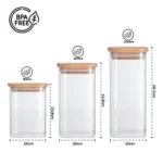 🔥 Kit 05 Potes Herméticos De Vidro Com Tampa De Bambu E Silicone Recipiente Armazenamento De Alimentos Jogo Porta Mantimentos Temperos Pote De Condimentos Organizador De Cozinha Multifuncional - Imagem 4