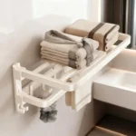 🔥 Porta Toalhas De Banho Dobrável Yesop Duplo 50cm Para Toalheiro De Banheiro Lavabo Branco Com Ganchos Toalheiro Hotel De Parede Porta Toalha