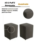 🔥 2 Puff Kit Quadrado Banqueta Banco Decorativo Suede Descanso - Imagem 4