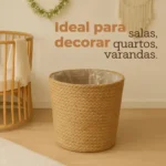🔥 Cesto Decorativo De Palha Natural Cachepo Grande Decoração Ambiente Chic Boho Vaso Rustico Cachepot Fibra Natural Com Revestimento Interno Cesto Para Plantas Multiuso Organiza E Decora Ambientes - Imagem 4