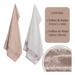 🔥 Jogo De Toalhas Karsten 100% Algodão Floral Grossa 4 Peças - Imagem 3