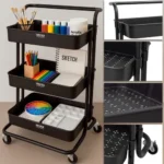 🔥 Carrinho Organizador Cesto Auxiliar 3 Prateleiras Divisória Multiuso Com Roda E Alça Manicure Fruteira Pintura Cozinha Escritório Banheiro Cor Preto Irsina - Imagem 2