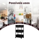 🔥 Carrinho Organizador Multiuso Cozinha Banheiro 3 Prateleiras - Imagem 3