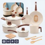 🔥 Jogo De Panelas Induçao Antiaderente Cerâmica 10 Peças Ppg Pfoa Free Baunilha