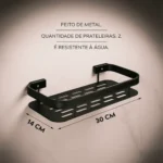 🔥 Kit 2 Suporte Porta Shampoo Sabonete Banheiro Adesivo Parede Sem Furos Box Luxo Cor Preto Brielli Home - Imagem 2