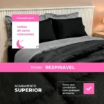 🔥 Edredom Casal Kit 6 Peças Com Jogo De Lençol Queen Padrão Cor Preto E Cinza - Imagem 4