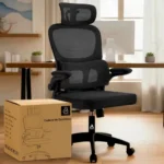 🔥 Cadeira De Escritório Confortavel Ergonômica Giratoria Preta E Apoio De Cabeça Com Suporte Lombar Estofado De Mesh Almofada De Assento De Espuma Espessa Preto Malha