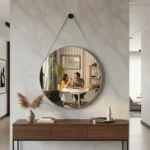 🔥 Espelho De Banheiro Decorativo Redondo 60cm C/ Alça De Couro