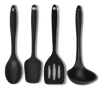 🔥 Kit 4 Utensílios Silicone Preto Espátulas Colher E Concha