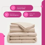 🔥 Edredom Casal Kit 6 Peças + Jogo De Lençol Queen Padrão Cor Bege Desenho Do Tecido Liso - Imagem 4