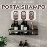 🔥 Kit 2 Suporte Porta Shampoo Sabonete Banheiro Adesivo Parede Sem Furos Box Luxo Cor Preto Brielli Home - Imagem 4